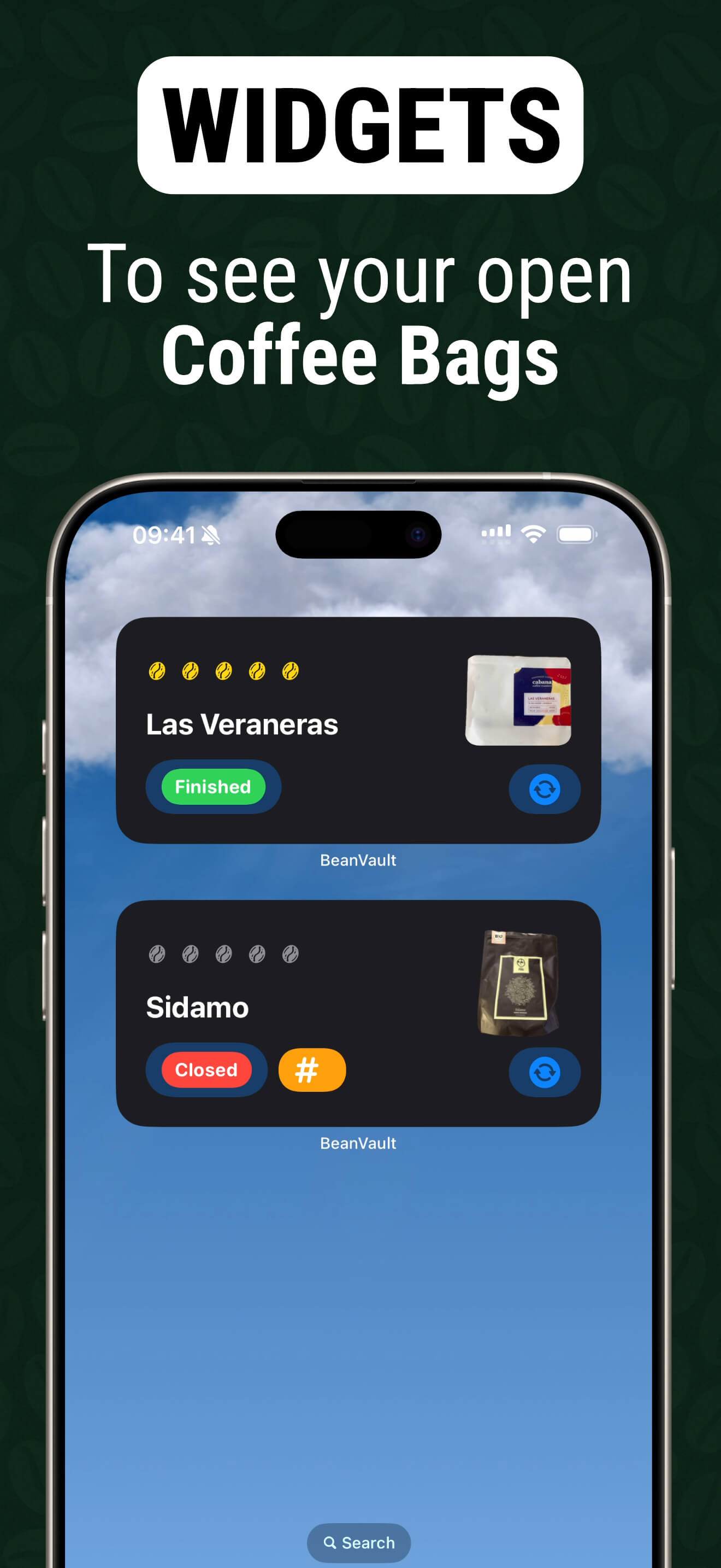 Bean details with tasting notes and ratings